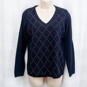 NWOT 100% Cotton Tommy Hilfiger Navy & Gold Argyle Sweater